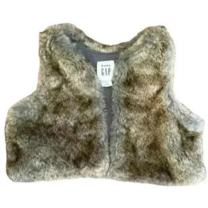🌈 6/$60, Baby Gap Open Front, Faux Fur Vest, Dark Brown, Cream, 0-6 months